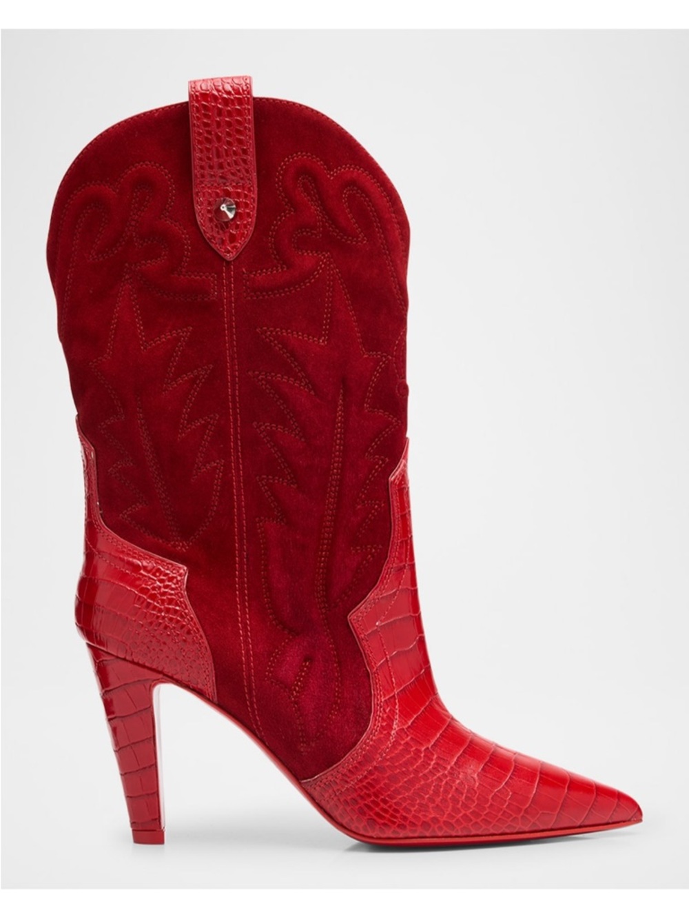 Christian Louboutin Red Suede and Croc-Embossed Knee Boot
